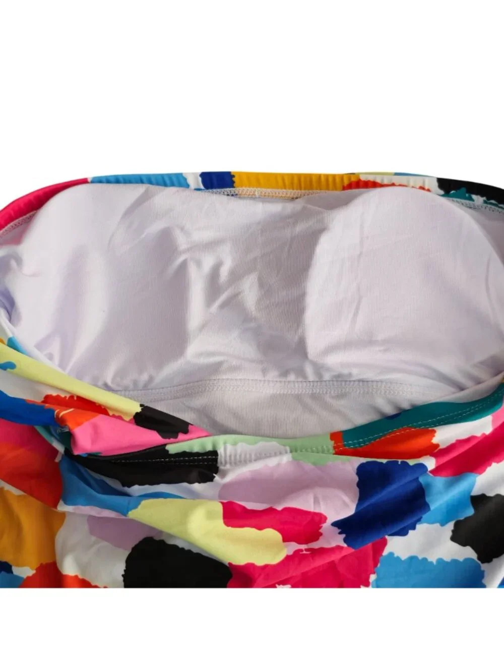 Multicolor Abstract Halter Tankini Top M Ruched Lined Removable Padding - Picture 3 of 6